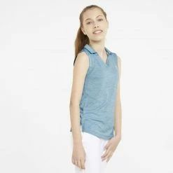 PUMA Golf Puma Girls Sleeveless Heather Polo -Golf Headwear Sales Store 579314 22 mod01 41925.1665507444