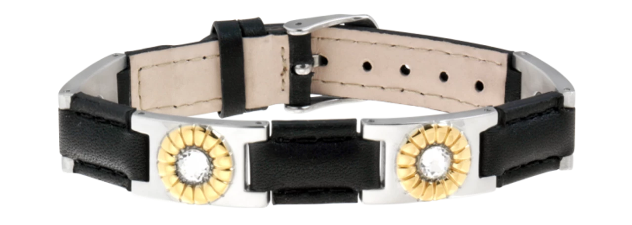 Sabona Black Leather Gem Duet Magnetic Bracelet 3 Sabona Black Leather Gem Duet Magnetic Bracelet